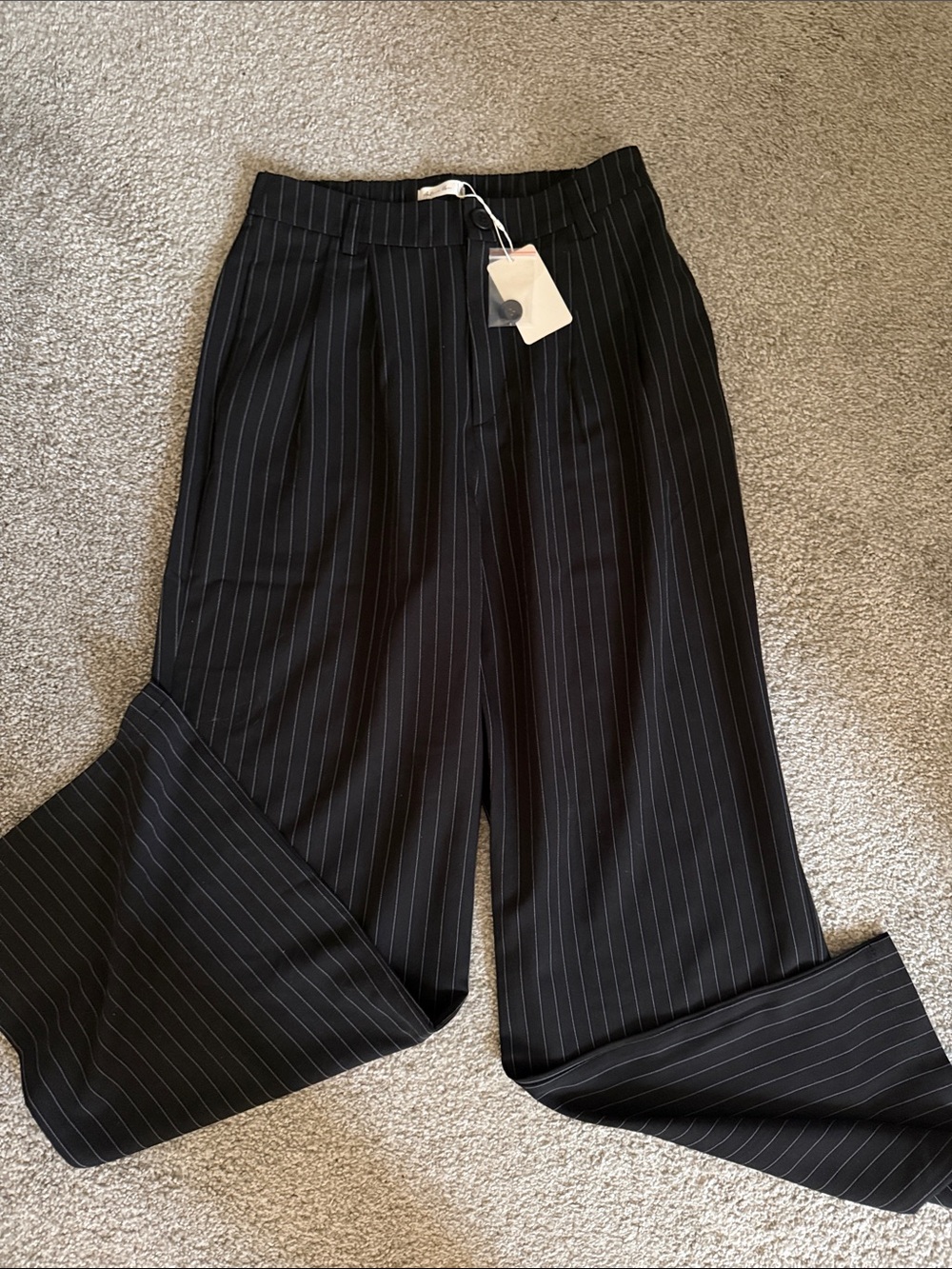 #006. Active USA Black Pinstripe Wide-Leg Dress Pants